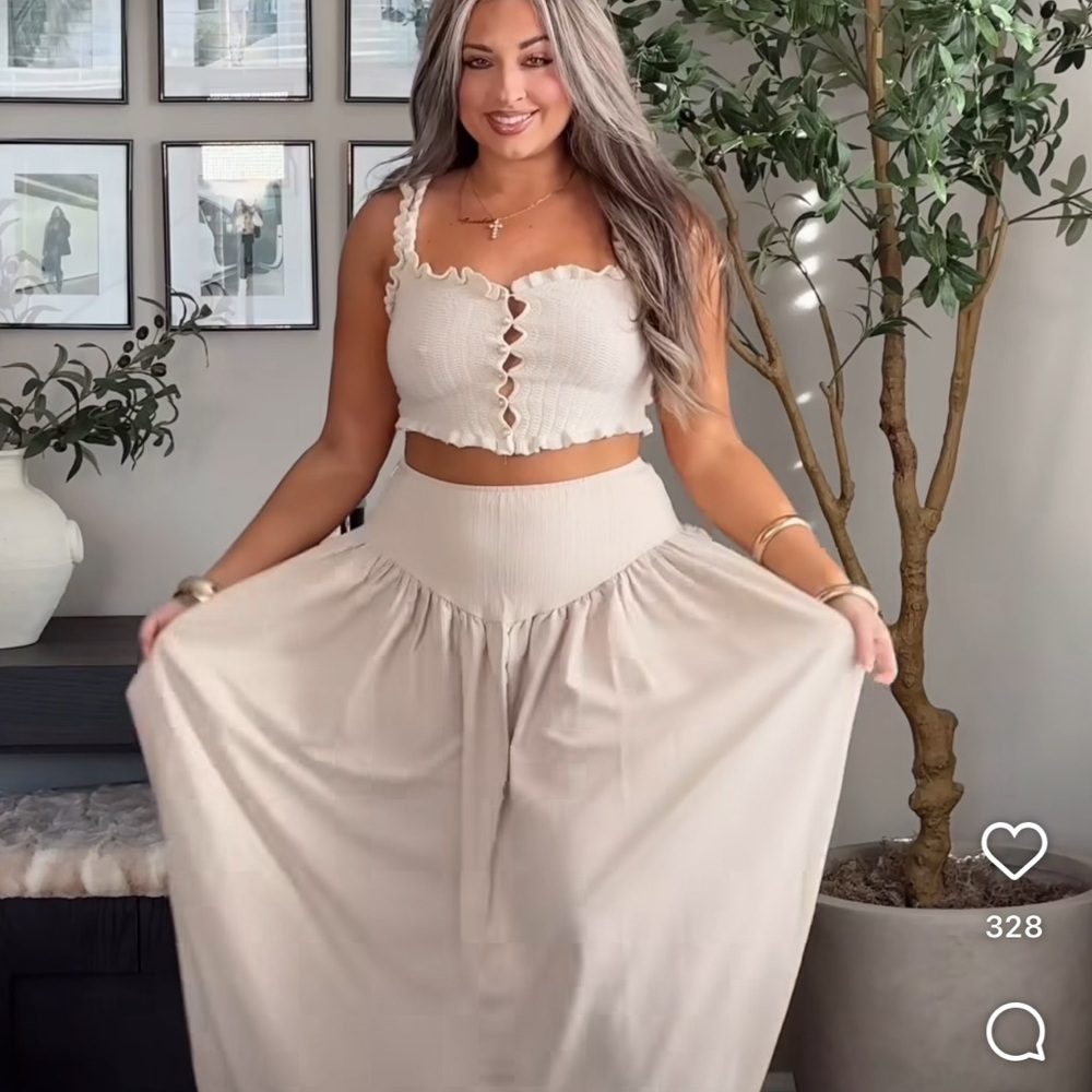 Amazon Cream Flowing Maxi Skirt with High Waist